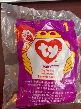 Vintage 1998 McDonald's TY Doby the Doberman Toy Animal #1 New In Package